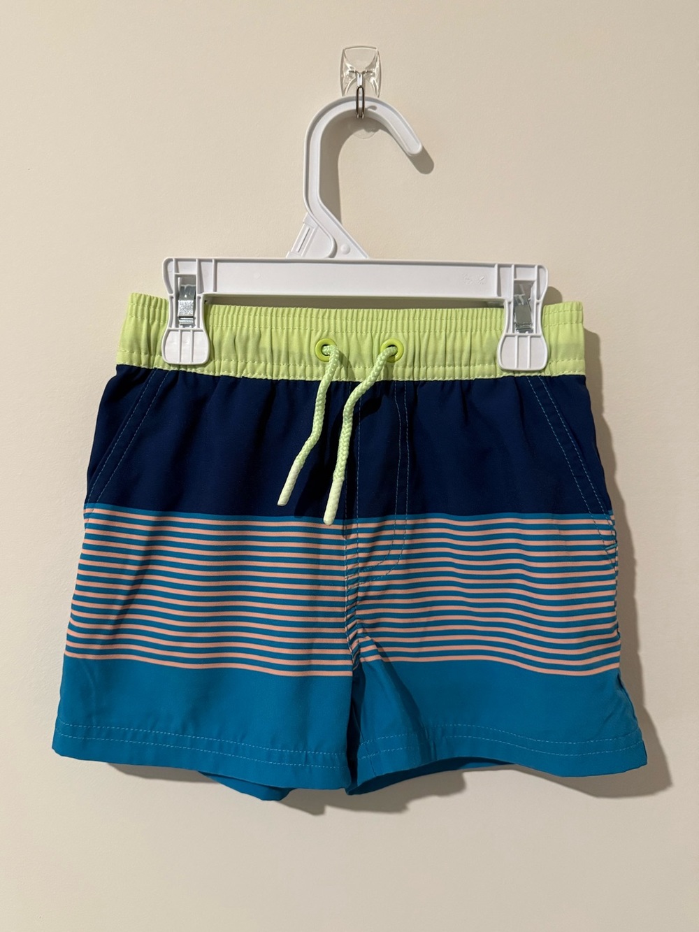 Andy & Evan Kids Colorblock Stripe Swim Shorts - Navy, Teal & Lime